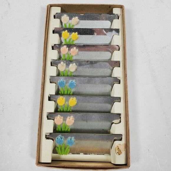 Vintage 1950 Eight Glass Place Cards Floral Party Vintage in Box - Picture 5 of 7